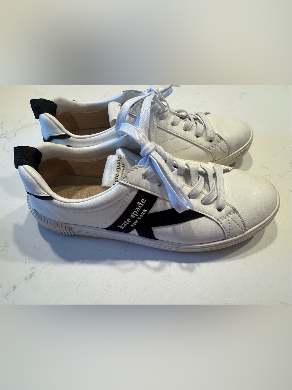 kate spade White Leather Sneakers with Black Side Accent
